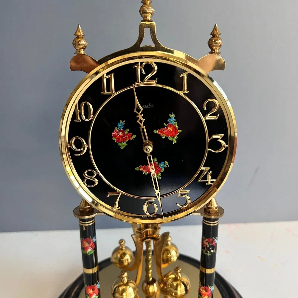 VTG Kieninger & Obergfell Anniversary 400 Day Clock Dome Floral Black Germany